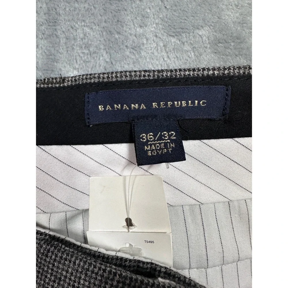 Banana Republic Mens 36x32 Modern Fit Houndstooth 100% Wool Dress Pants Brown